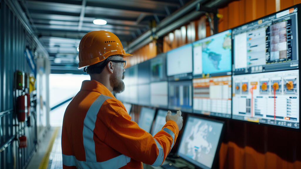 Profissional realizando monitoramento operacional na Gestão de Instalações com tecnologia industrial